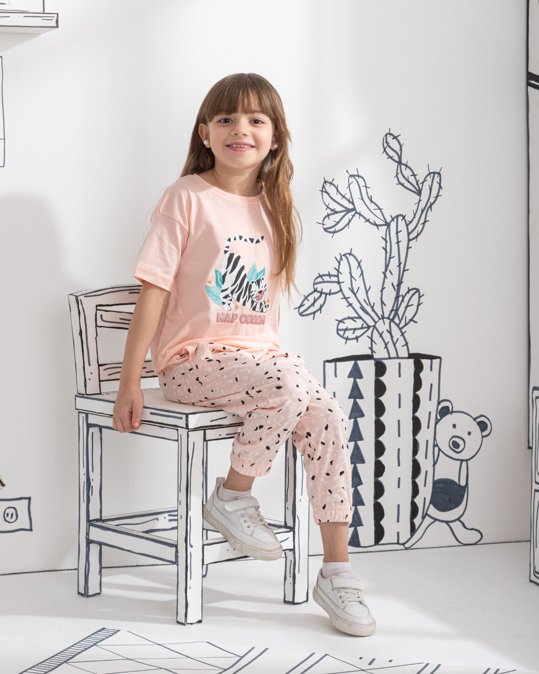 Nap Queen بيجاما بناتي نص كم قطن * بنطلون مطبوع