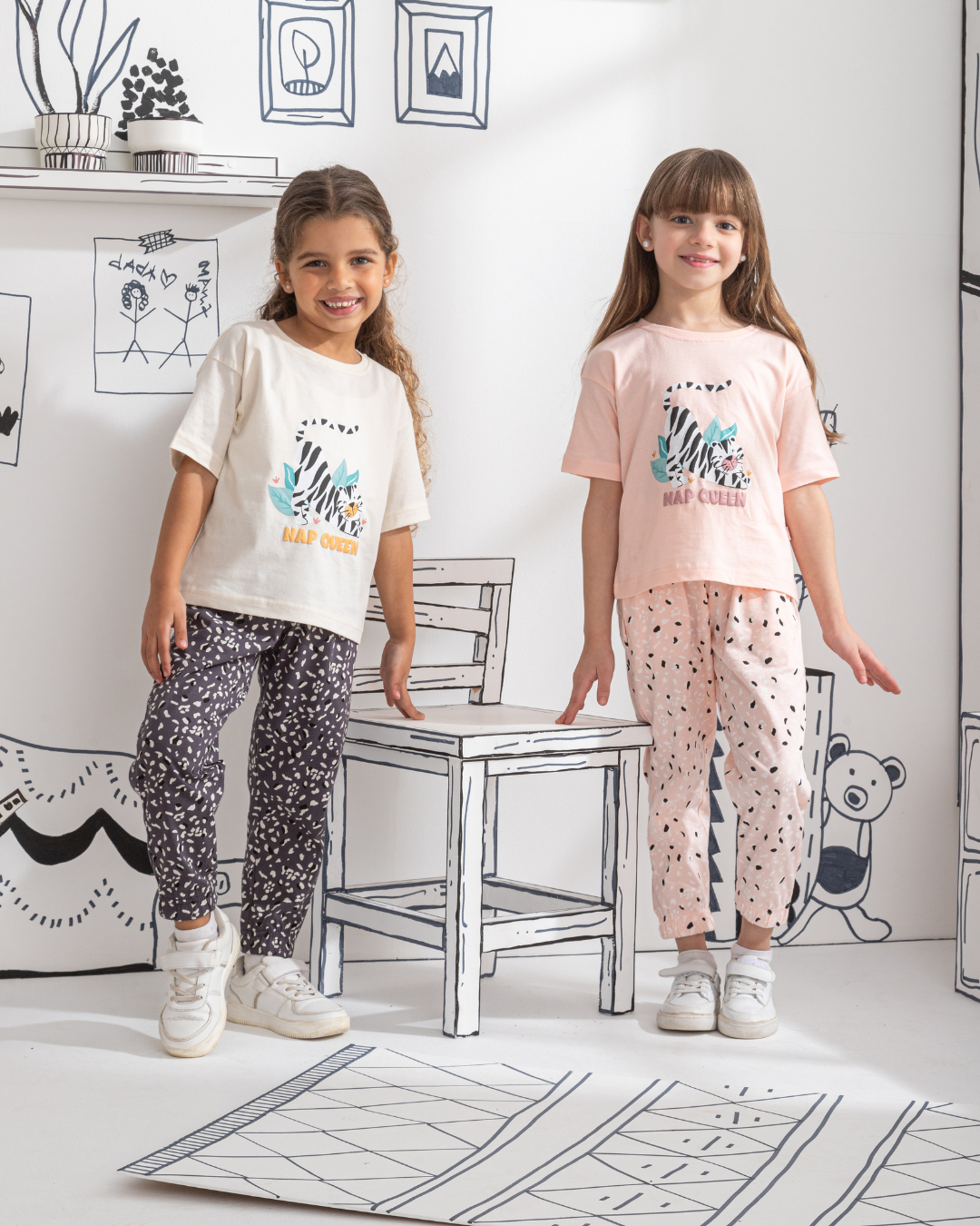 Nap Queen بيجاما بناتي نص كم قطن * بنطلون مطبوع