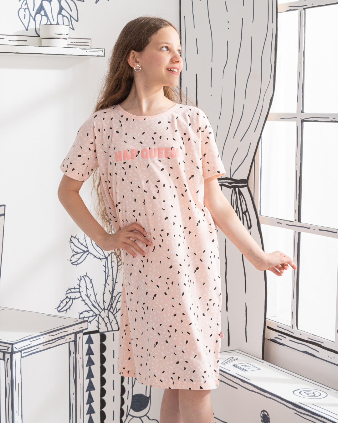 Nap Queen قميص نوم بناتي قطن مطبوع