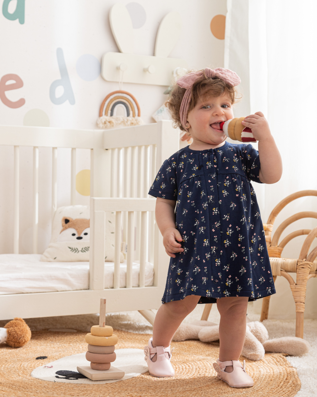 Floral فستان بناتي نص كم