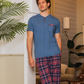 السادة Xبيجامه رجالي تيشرت نص كم رواند وبنطلون النسيج الكاروة