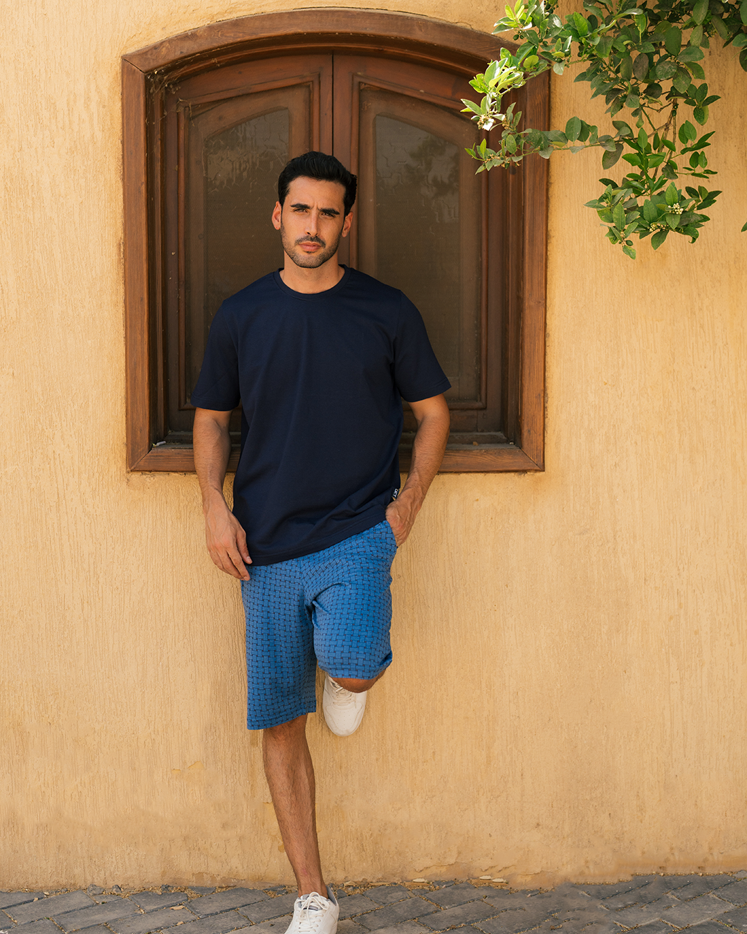 بيجامه رجالي سادة تيشرت نص كم وشورت مطبوع المستطيلات