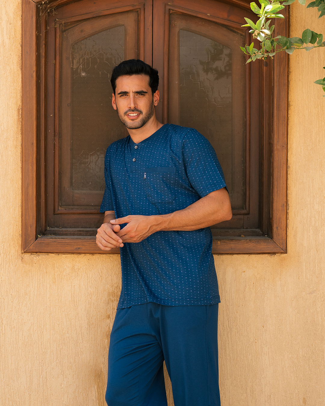 Men's pajamas, half-sleeve T-shirt and Sambox printed trousers