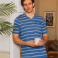 Men's pajamas, half sleeve T-shirt and striped printed trousers