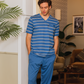 Men's pajamas, half sleeve T-shirt and striped printed trousers