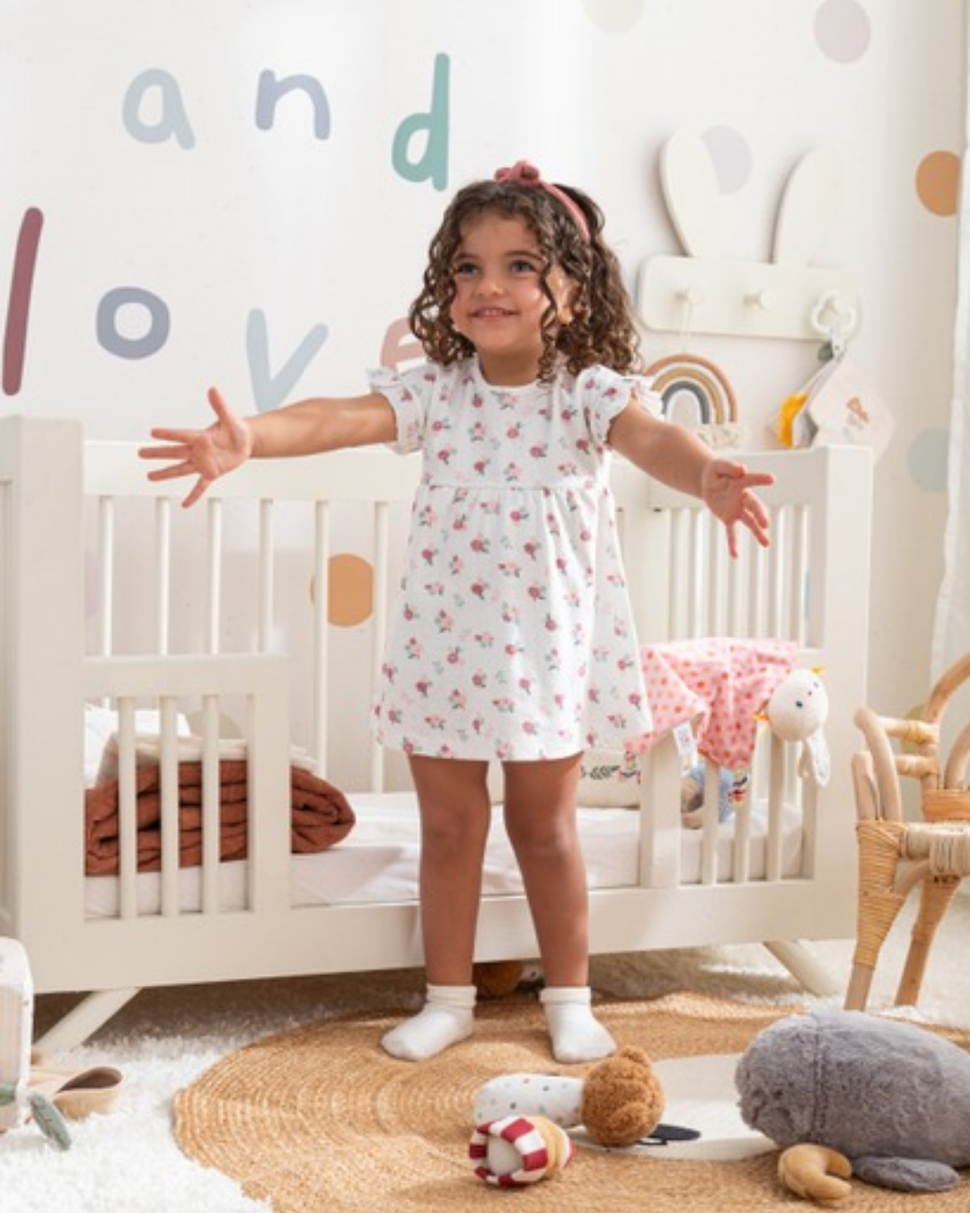 dress pointelle فستان بيبي بناتي مطبوع ورد