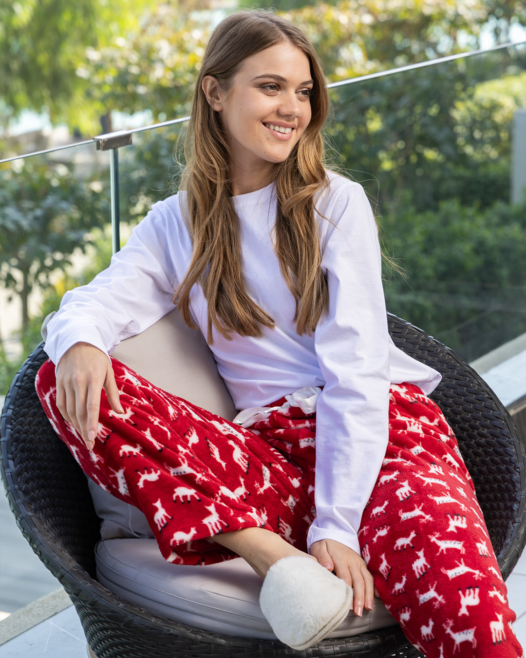 Women's winter trousers with Christmas and stars drawstring