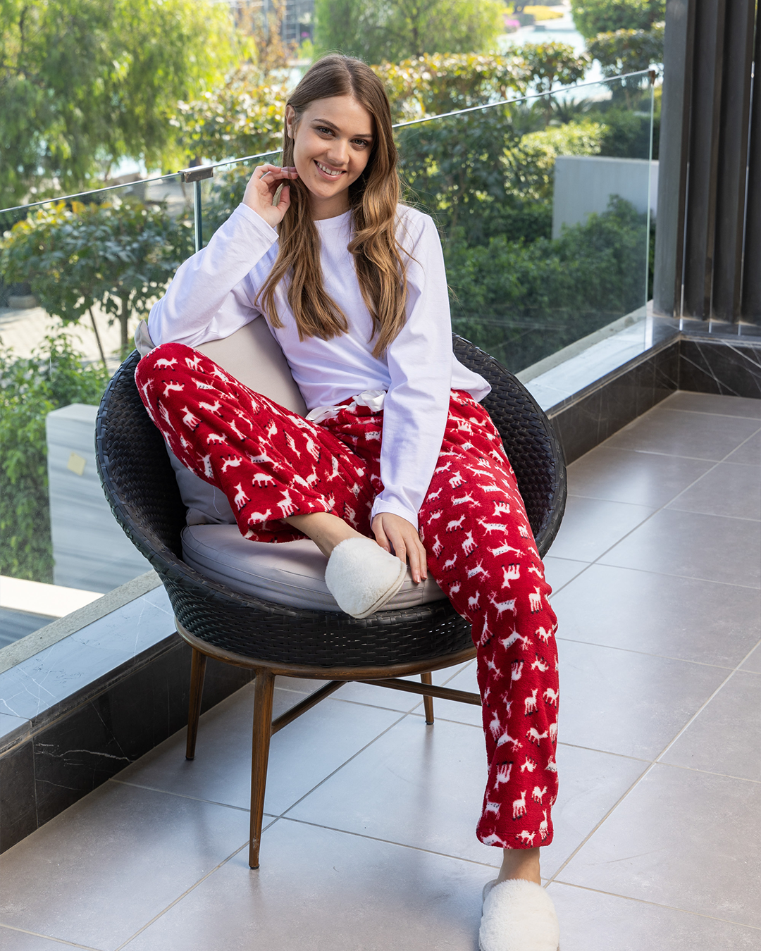 Women's winter trousers with Christmas and stars drawstring