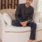 Plain men's pajamas, long-sleeved dyed-printed jacket with a round neck and buttoned collar