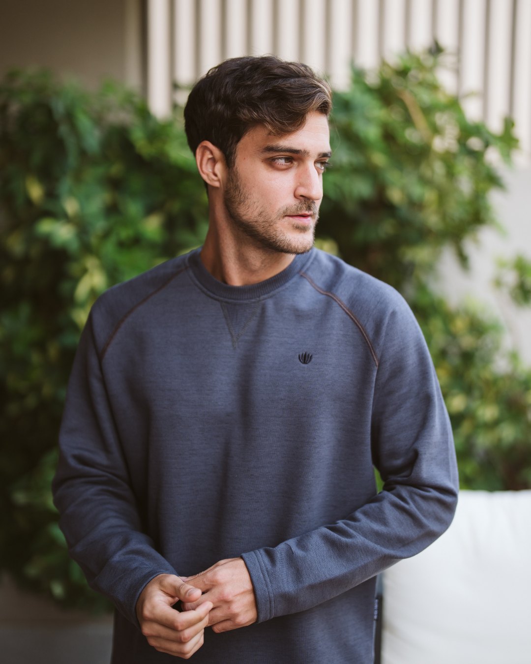 بيجاما رجالى سادة  نسيج كاروه سويت شيرت سادة كم طويل رجلان برش مع رقبة روند وقصة صدر