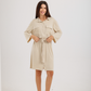 Women's Short Sleeve Shirt with Buttons, Chest Pockets, and Waist Tie
