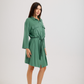 Women's Short Sleeve Shirt with Buttons, Chest Pockets, and Waist Tie