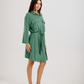 Women's Short Sleeve Shirt with Buttons, Chest Pockets, and Waist Tie