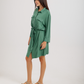 Women's Short Sleeve Shirt with Buttons, Chest Pockets, and Waist Tie