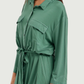Women's Short Sleeve Shirt with Buttons, Chest Pockets, and Waist Tie