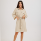 Women's Short Sleeve Shirt with Buttons, Chest Pockets, and Waist Tie