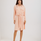 Women's Short Sleeve Shirt with Buttons, Chest Pockets, and Waist Tie