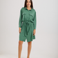 Women's Short Sleeve Shirt with Buttons, Chest Pockets, and Waist Tie