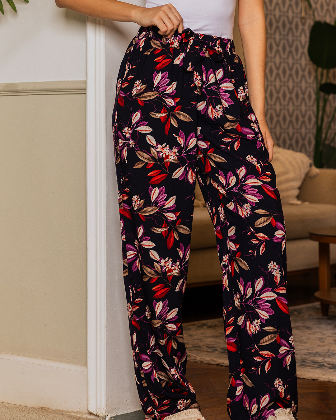 بنطلون فسكوز حريمي مشجر