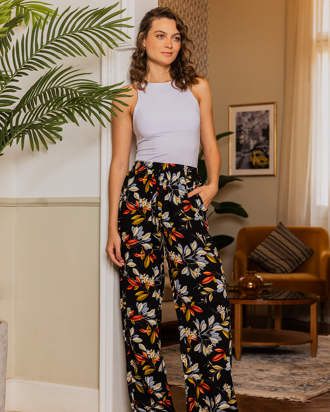 بنطلون فسكوز حريمي مشجر