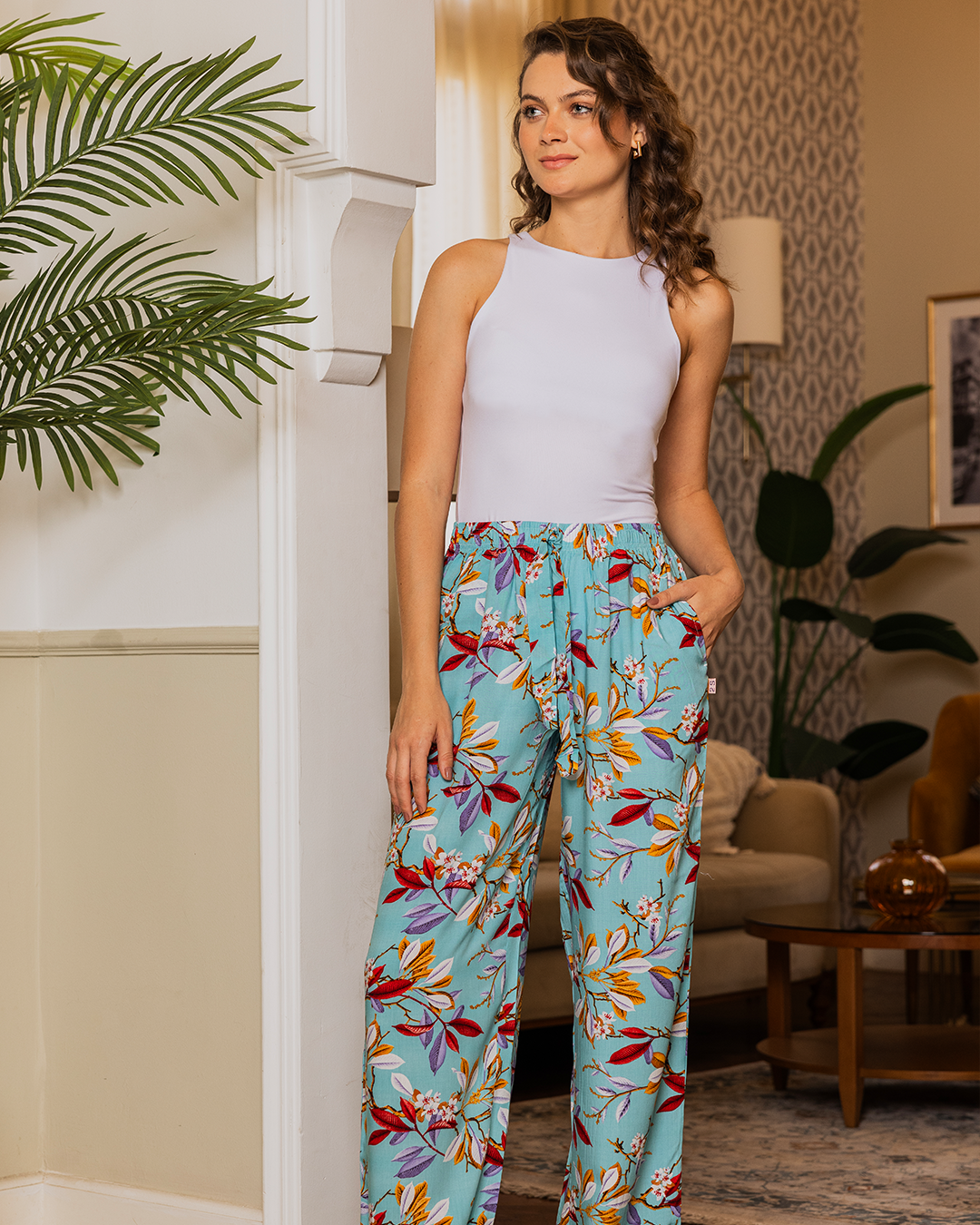 بنطلون فسكوز حريمي مشجر