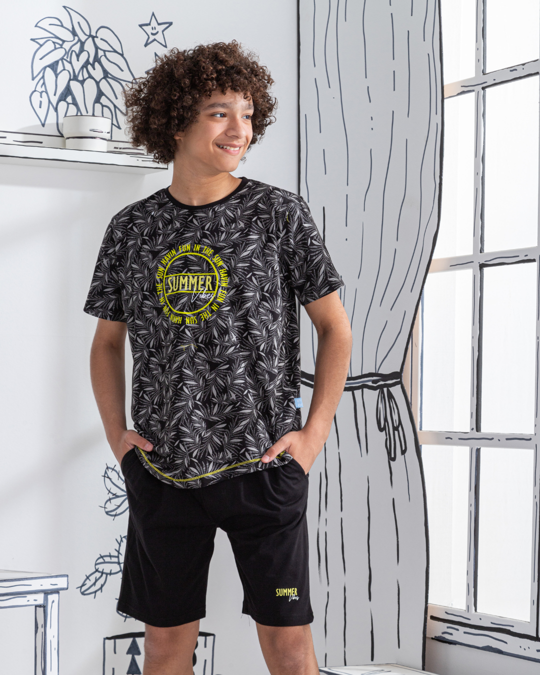 Summer vibes Junior boys' pajamas, half sleeves and cotton shorts