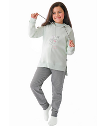 Leaves بيجامه بناتي تيشيرت بالكبيشون + بنطلون مطبوع