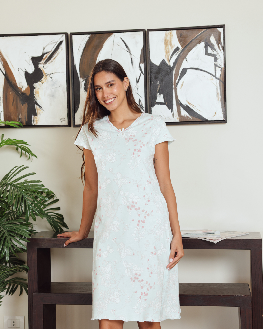 نايت شيرت حريمي نص كم قصير بفيونكة