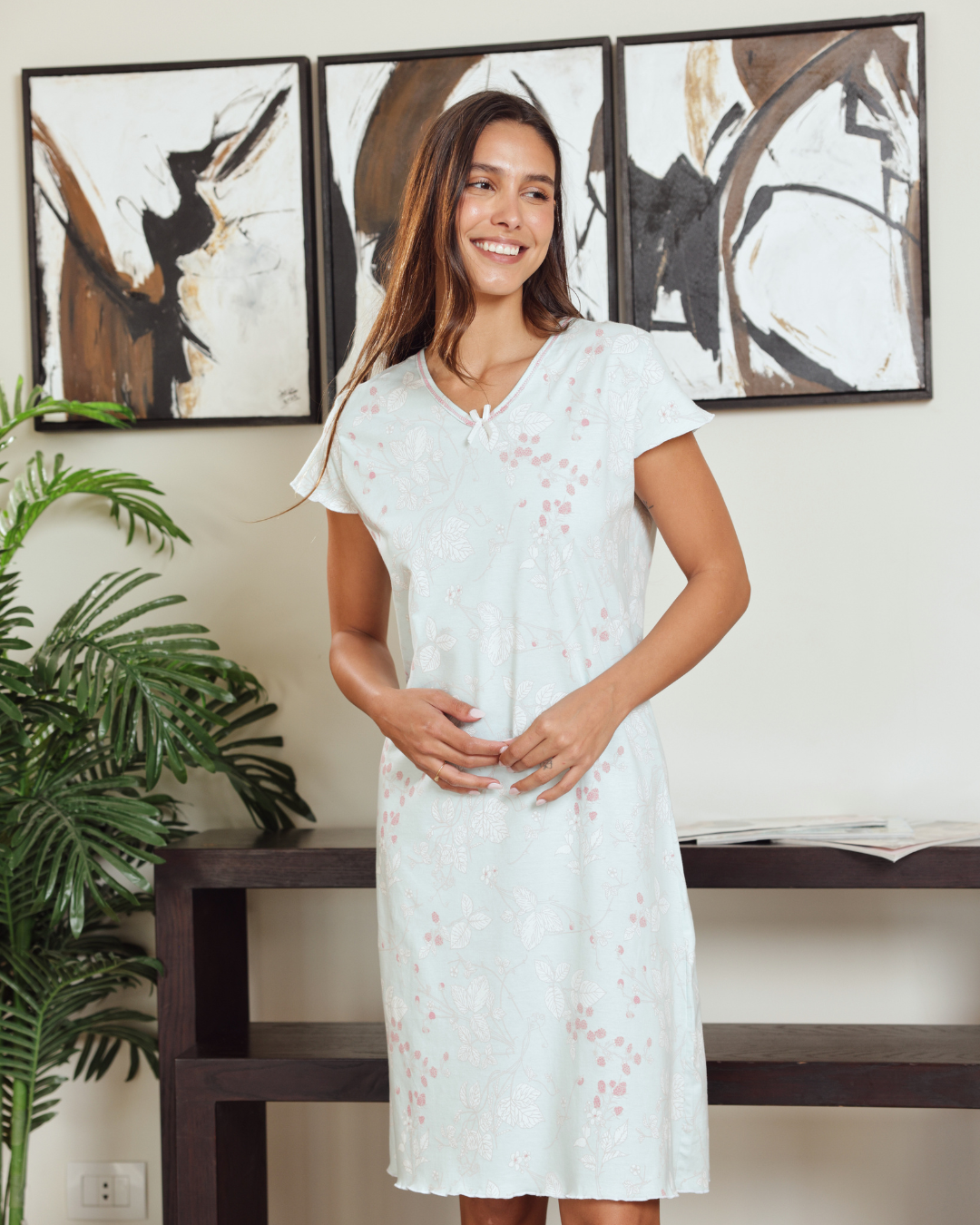 نايت شيرت حريمي نص كم قصير بفيونكة