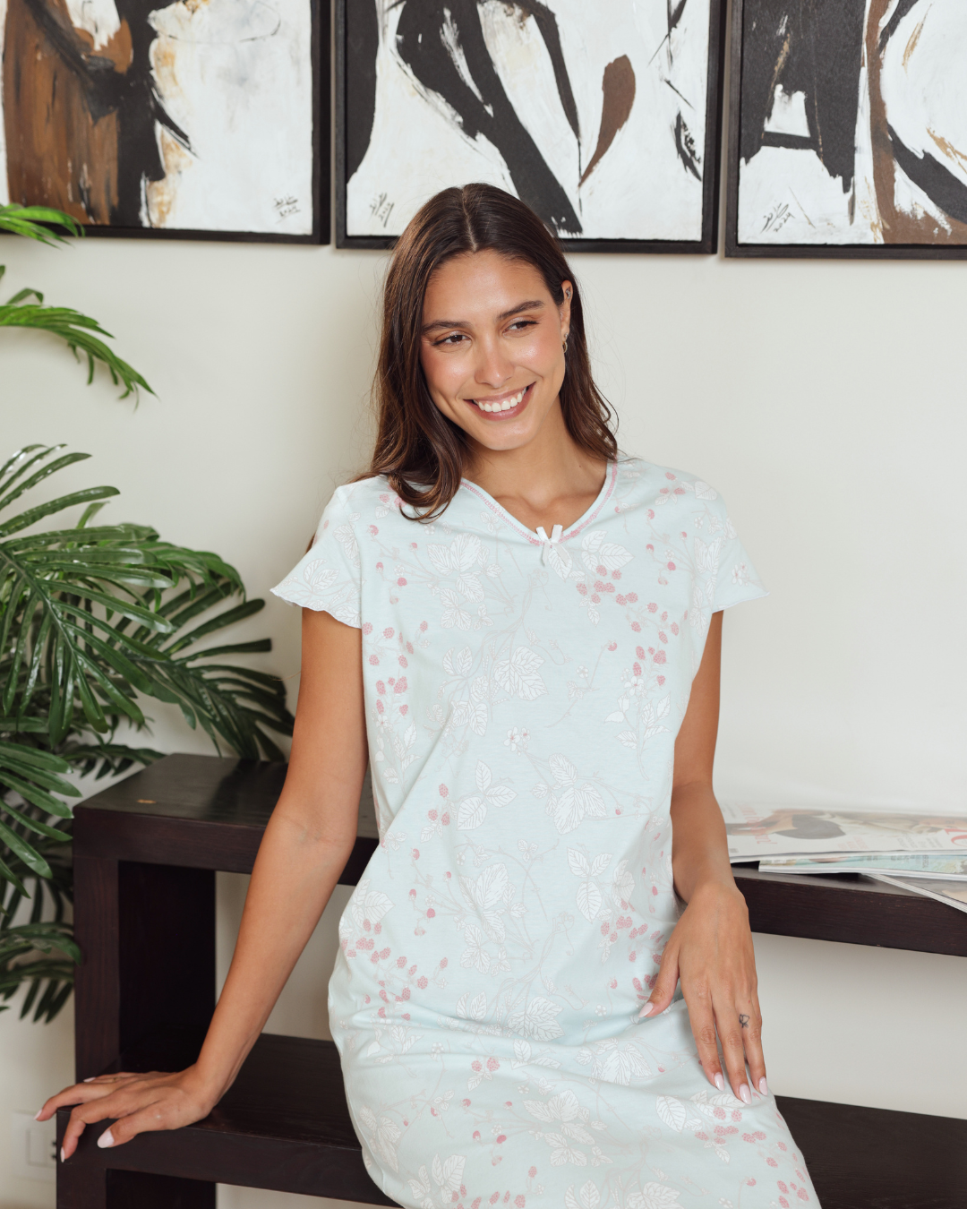 نايت شيرت حريمي نص كم قصير بفيونكة