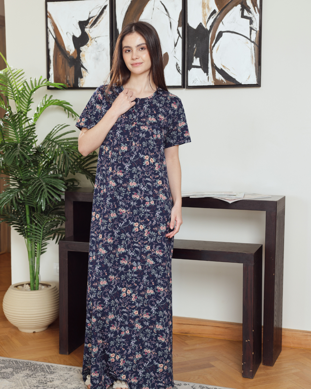 نايت شيرت حريمي نص كم راوند مشجر