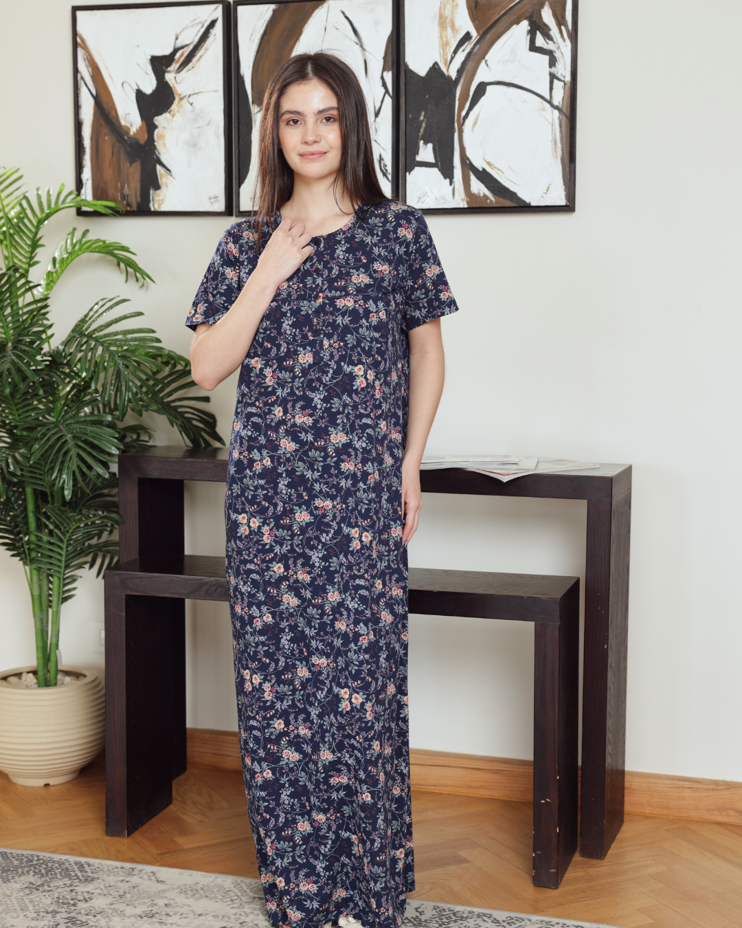 نايت شيرت حريمي نص كم راوند مشجر