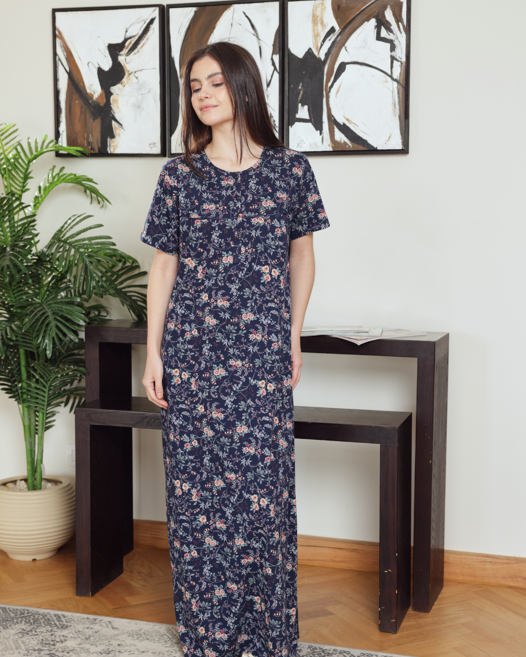 نايت شيرت حريمي نص كم راوند مشجر