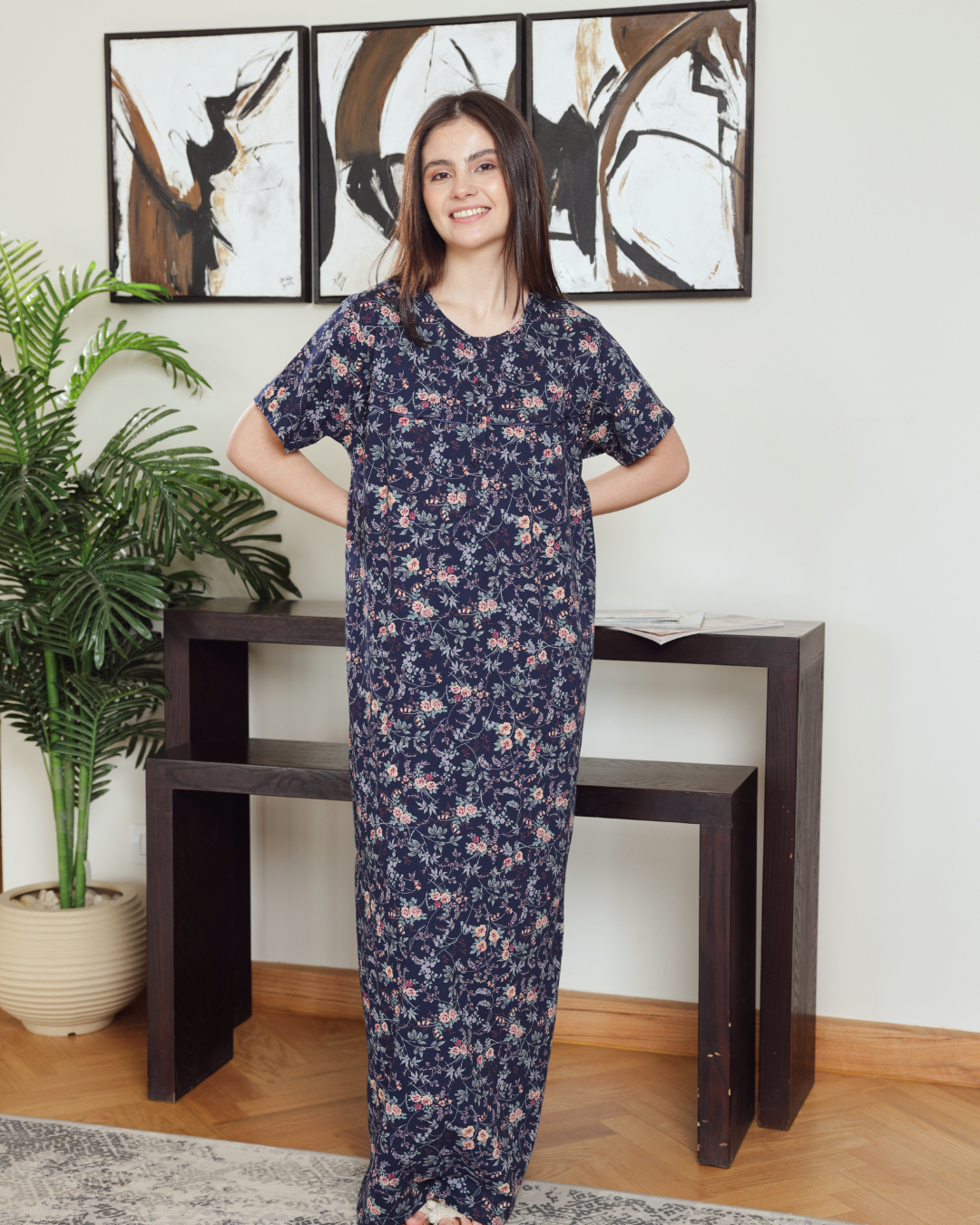 نايت شيرت حريمي نص كم راوند مشجر