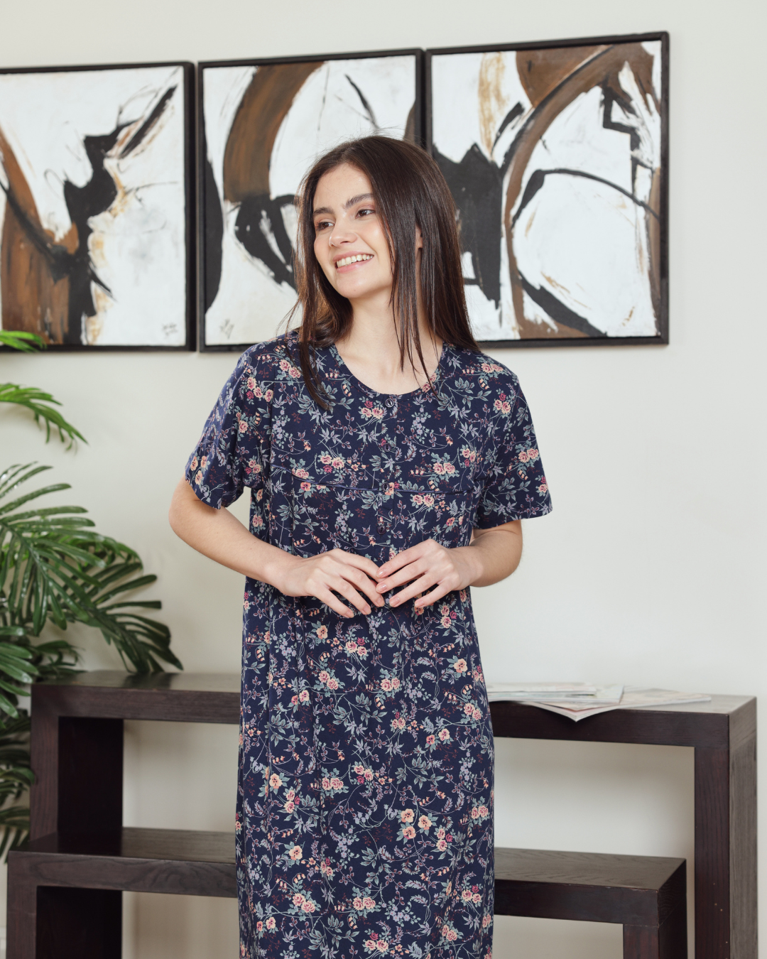 نايت شيرت حريمي نص كم راوند مشجر