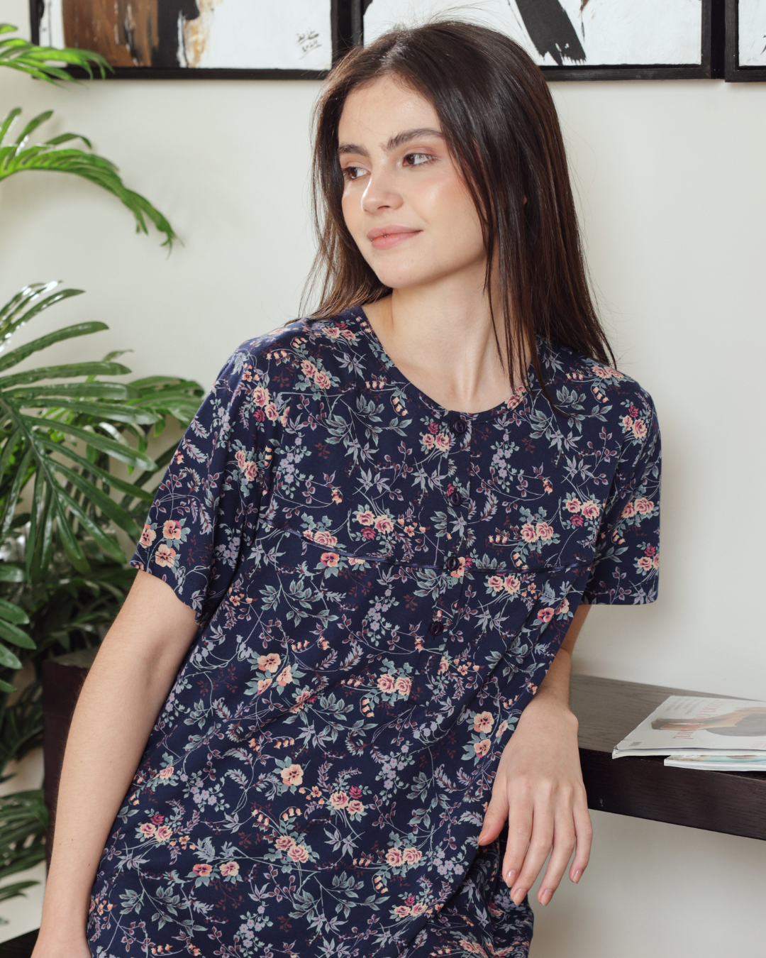 نايت شيرت حريمي نص كم راوند مشجر