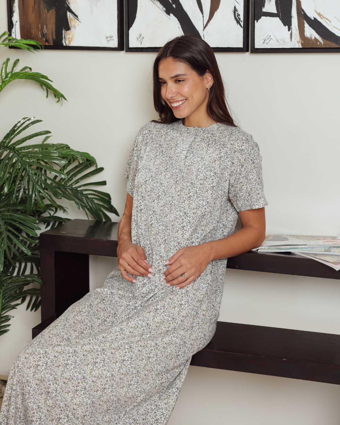 Women's Round Neck Half Sleeve Printed Night Shirt