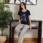 Women's half-sleeve pajamas with palm print