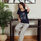 Women's half-sleeve pajamas with palm print
