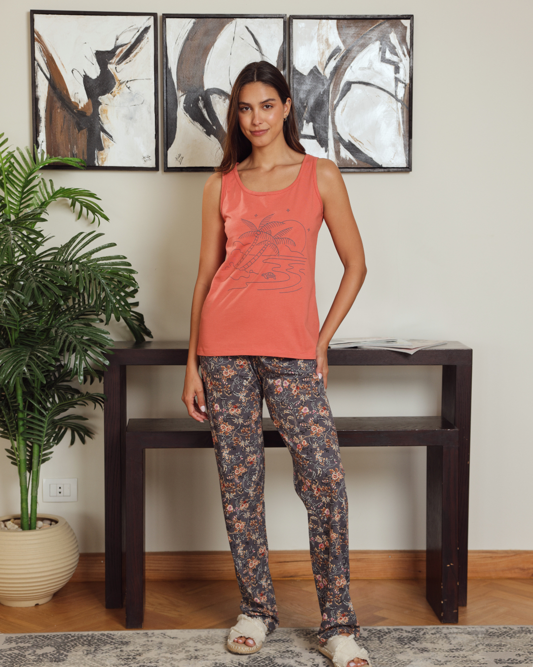 بيجاما حريمي كت بنطلون مشجر