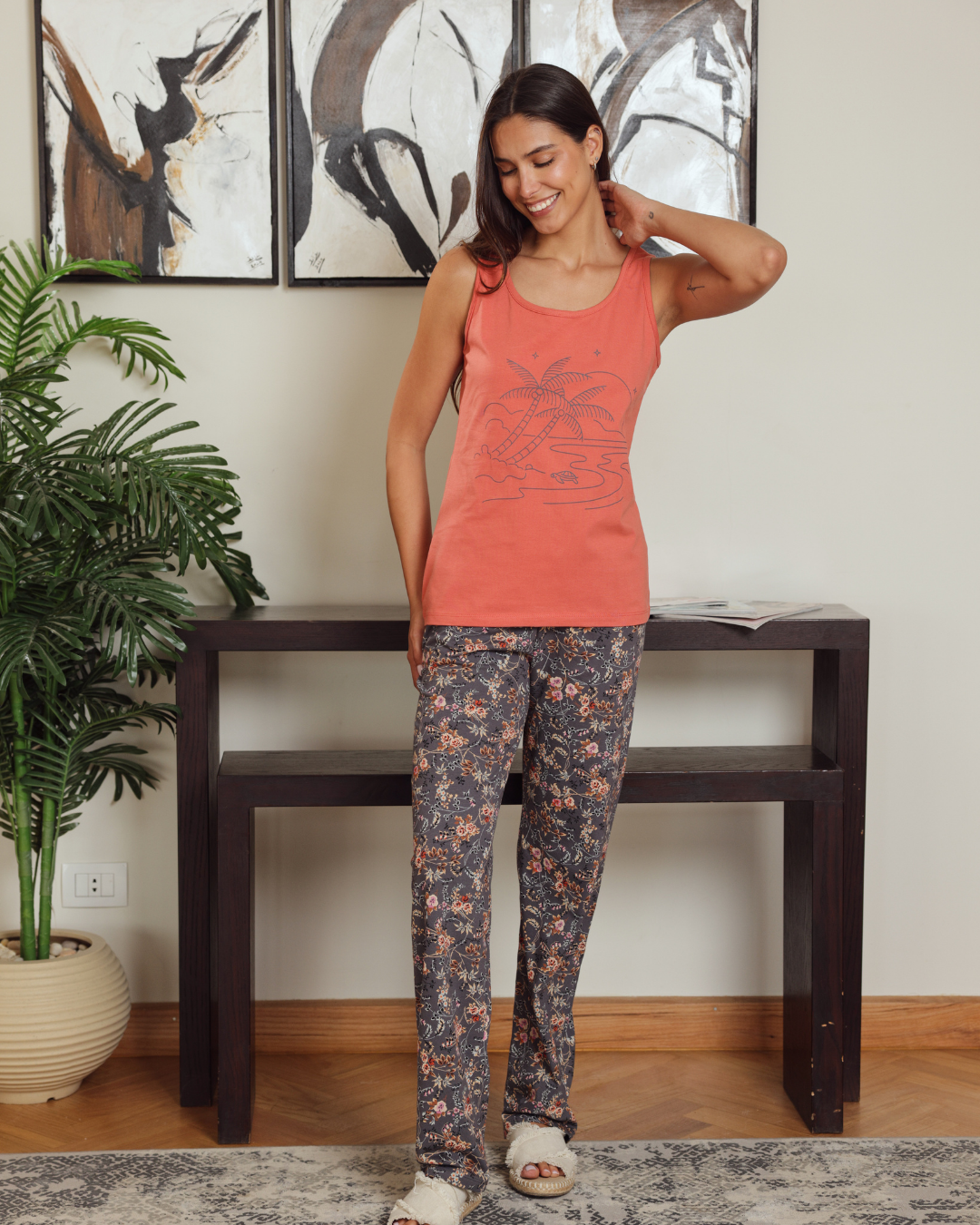 بيجاما حريمي كت بنطلون مشجر