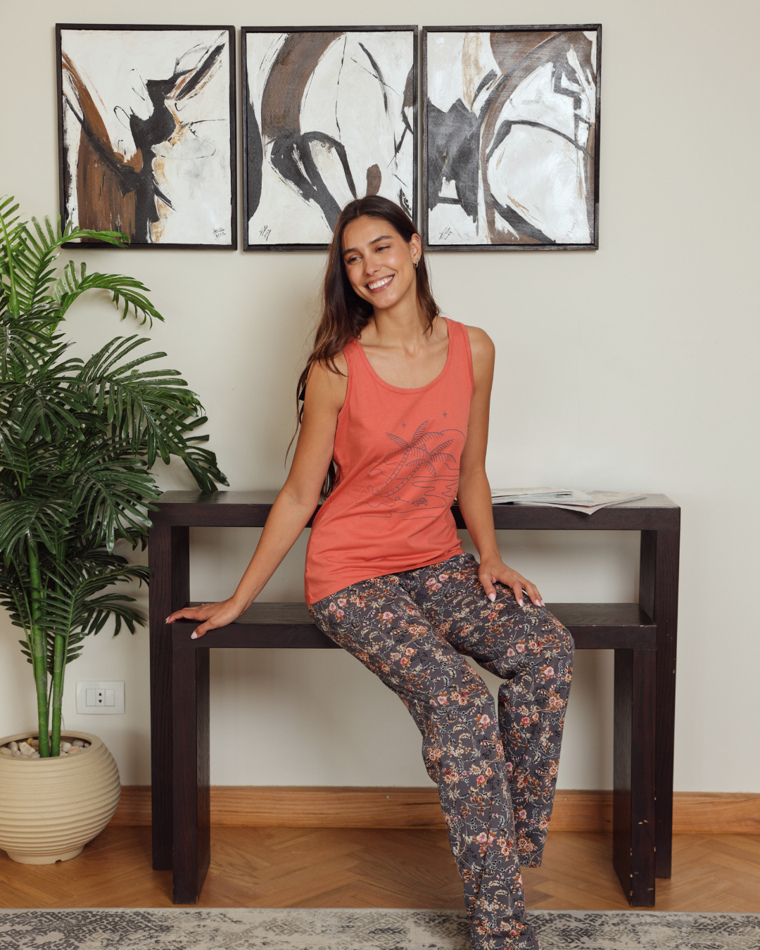 بيجاما حريمي كت بنطلون مشجر