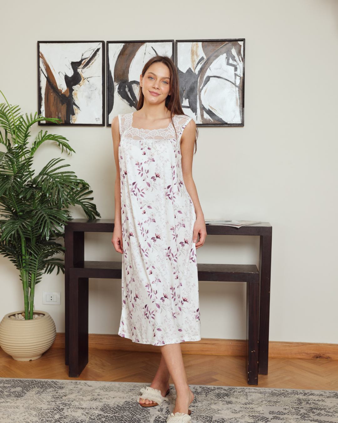 Women's Chanel Tree Branches Printed Night Shirt