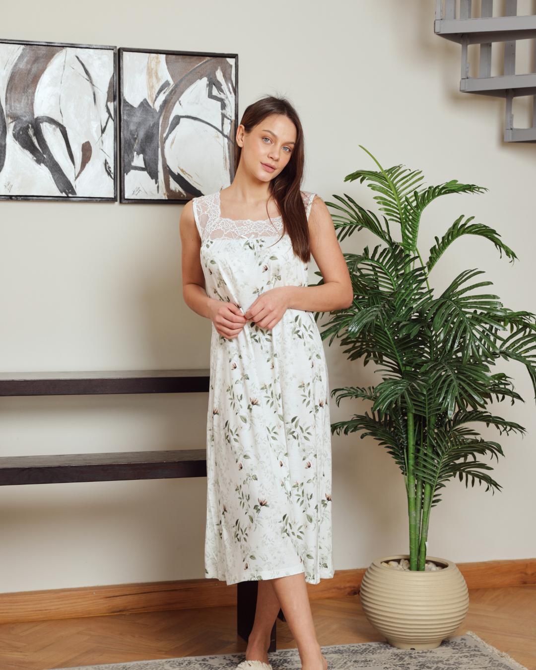 Women's Chanel Tree Branches Printed Night Shirt