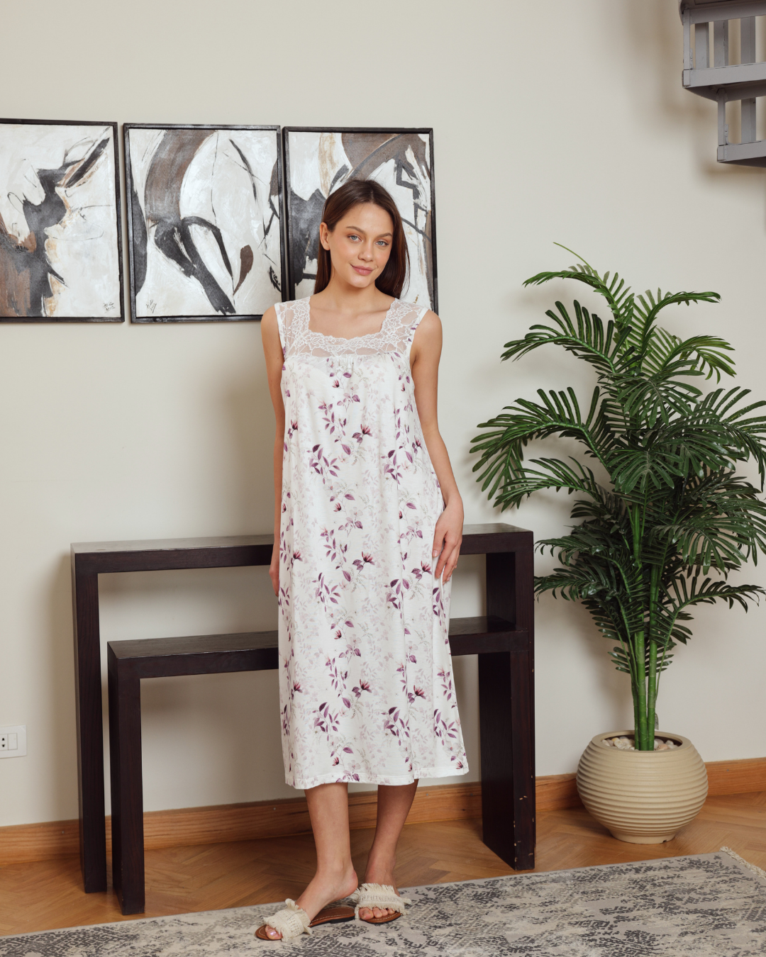 Women's Chanel Tree Branches Printed Night Shirt