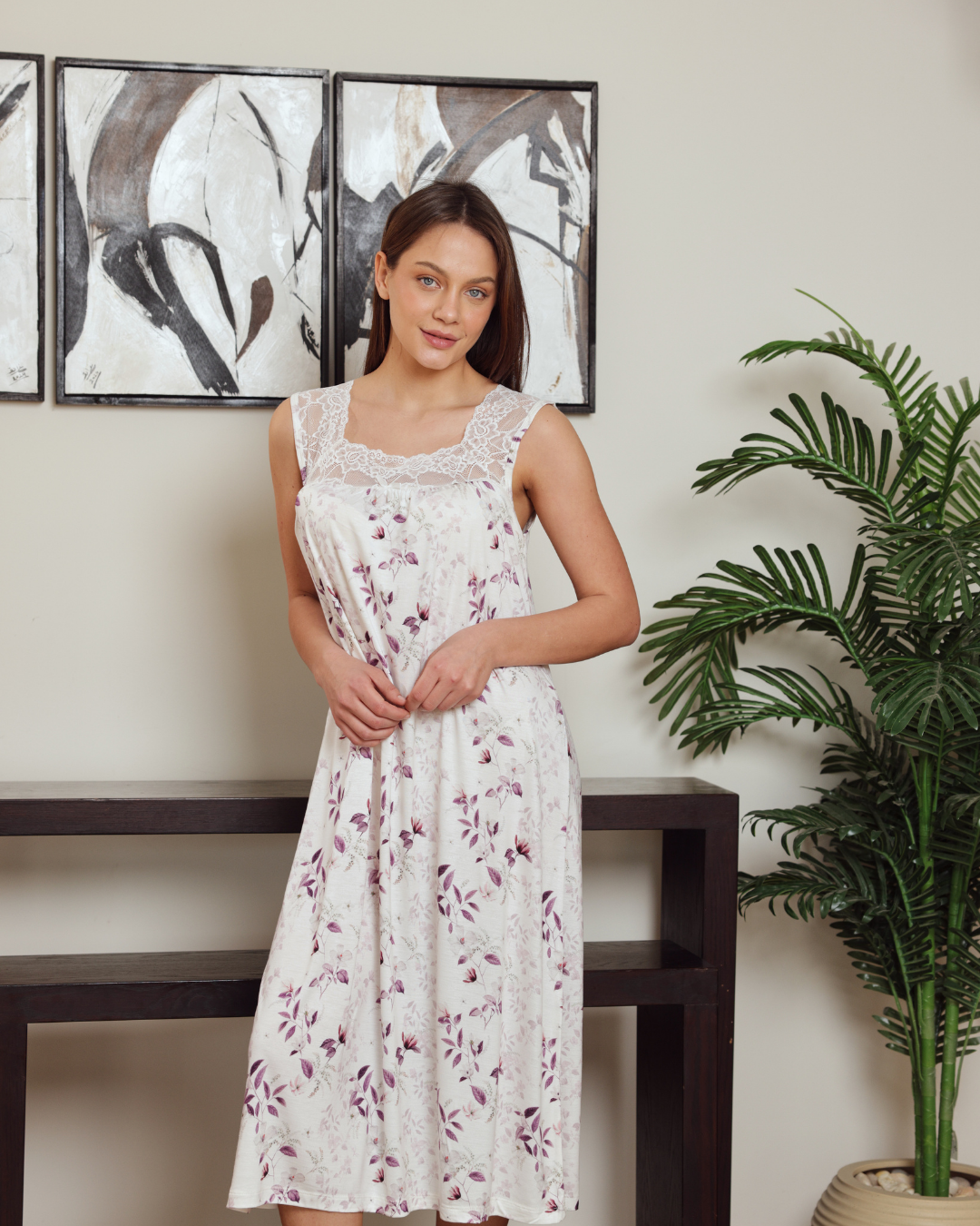 Women's Chanel Tree Branches Printed Night Shirt