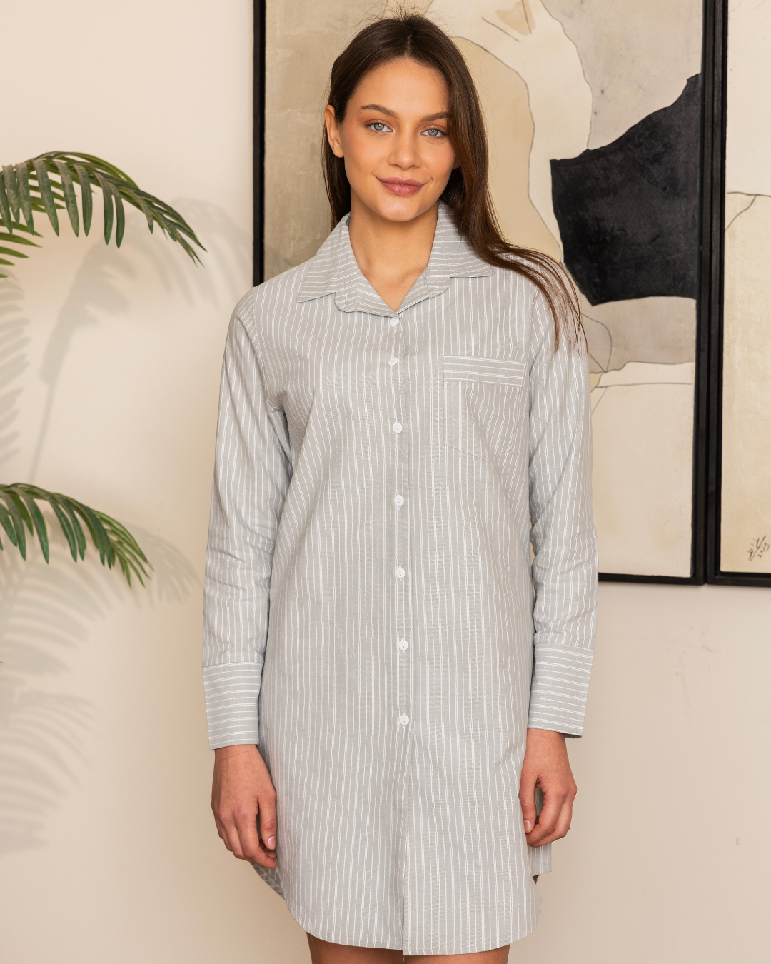 نايت شيرت حريمي مقلم بجيب