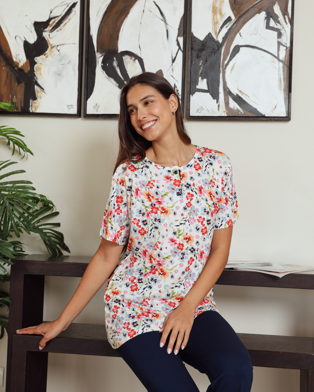 Women's half-sleeved round-neck pajamas