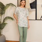 Women's half-sleeved round-neck pajamas with plain pants