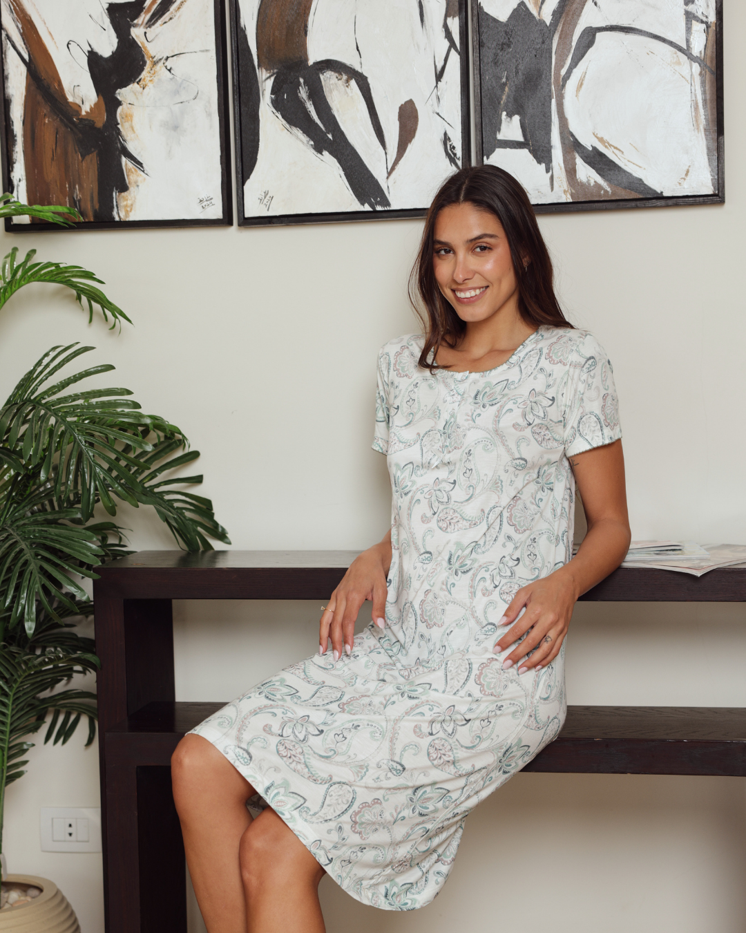 نايت شيرت حريمي نص كم قصير راوند مطبوع